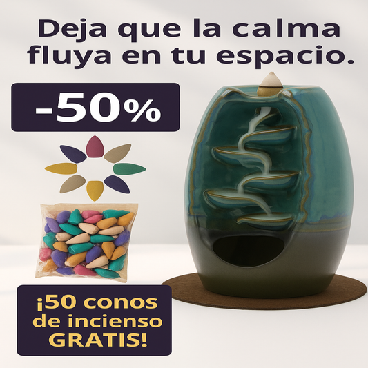 Quemador de Incienso en Cascada Serenity™ + 50 Conos de Incienso Aromáticos GRATIS