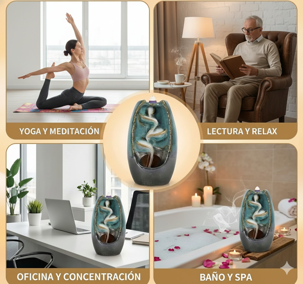 Quemador de Incienso en Cascada Serenity™ + 50 Conos de Incienso Aromático GRATIS