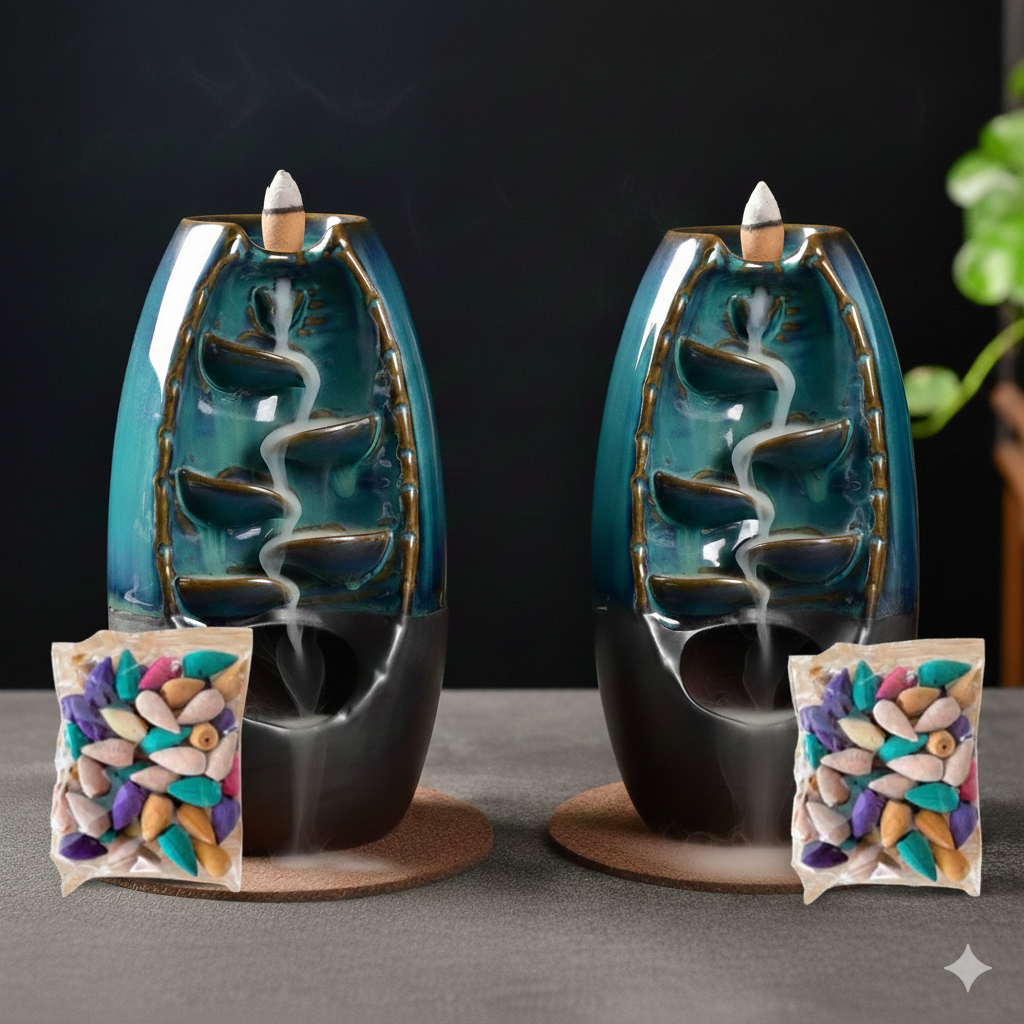 Quemador de Incienso en Cascada Serenity™ + 50 Conos de Incienso Aromático GRATIS