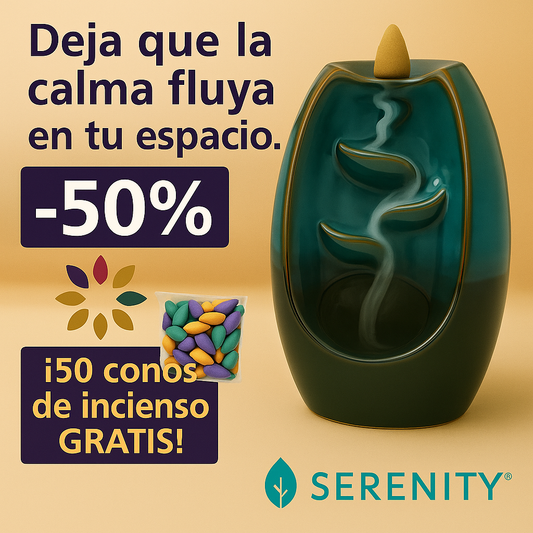 Quemador de Incienso en Cascada Serenity™ + 50 Conos de Incienso Aromático GRATIS